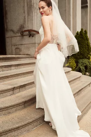 Beaded Back V-Neck Satin Wedding Dress - Image 6