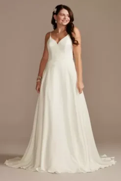 Beaded Back V-Neck Satin Wedding Dress