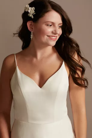Beaded Back V-Neck Satin Wedding Dress - Image 3
