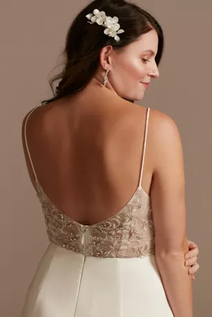 Beaded Back V-Neck Satin Wedding Dress - Image 4