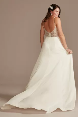 Beaded Back V-Neck Satin Wedding Dress - Image 2
