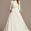 Low Back Mid-Sleeve Crepe And Satin Wedding Dress