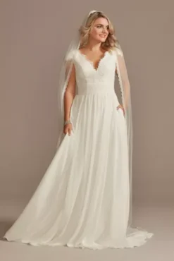 Lace Illusion Back Chiffon Wedding Dress