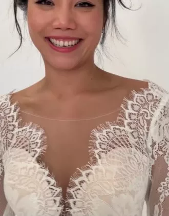 Long Sleeve Plunge Lace Chiffon Wedding Dress - Image 4