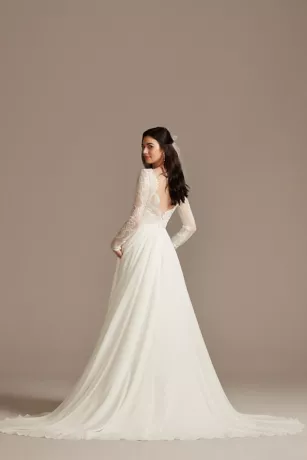 Long Sleeve Plunge Lace Chiffon Wedding Dress - Image 2