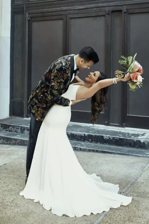 Crepe Back Satin Spaghetti Strap V-Neck Slip Dress - Image 4