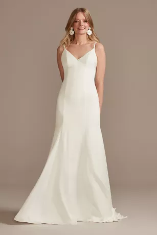 Crepe Back Satin Spaghetti Strap V-Neck Slip Dress