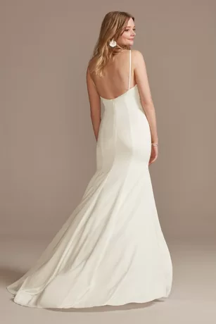 Crepe Back Satin Spaghetti Strap V-Neck Slip Dress - Image 2