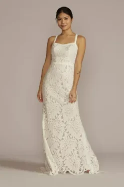 Floral Lace Halter Sheath Wedding Gown