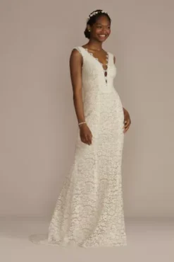 Allover Lace Tank Wedding Gown With V-Back Detail