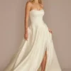 Embroidered Pleated Satin Ball Gown Wedding Dress