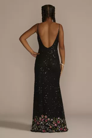 Allover Sequin Floral Embroidered V-Neck Sheath - Image 2