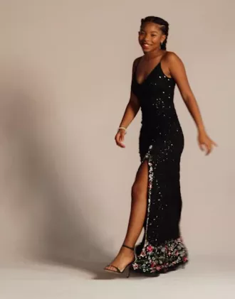 Allover Sequin Floral Embroidered V-Neck Sheath - Image 4