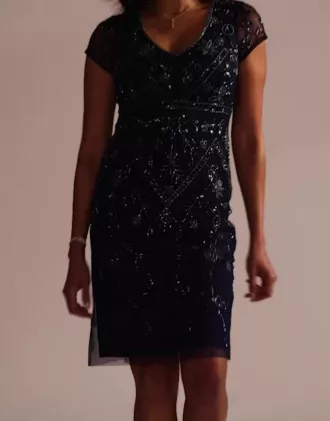 Allover Beaded Cap Sleeve Sheath Dress - Image 4