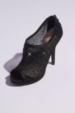 Crystal And Illusion Mesh Open Toe Shootie Sandals